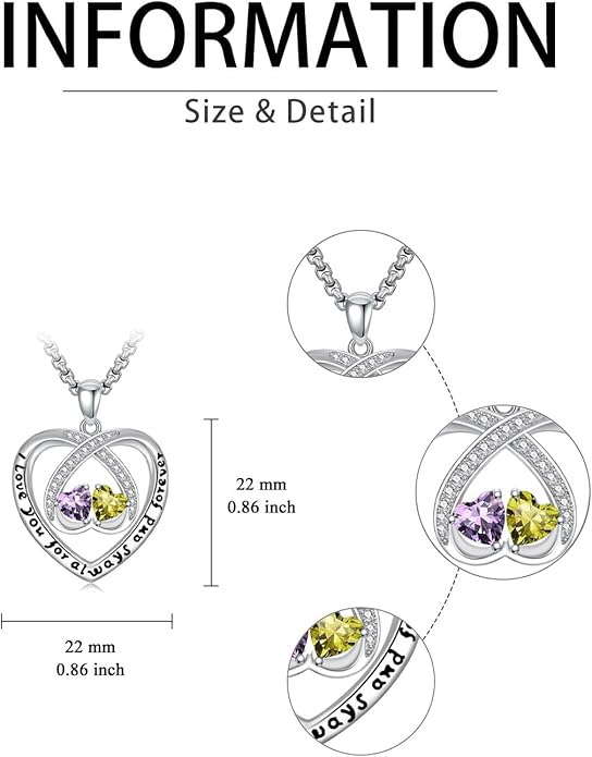Birthstone Necklaces for Women I Love You for Always and Forever Heart Pendant Necklace Anniversary Jewelry Christmas Valentine Mothers Day Birthday Gifts for Her Wife Girlfriend