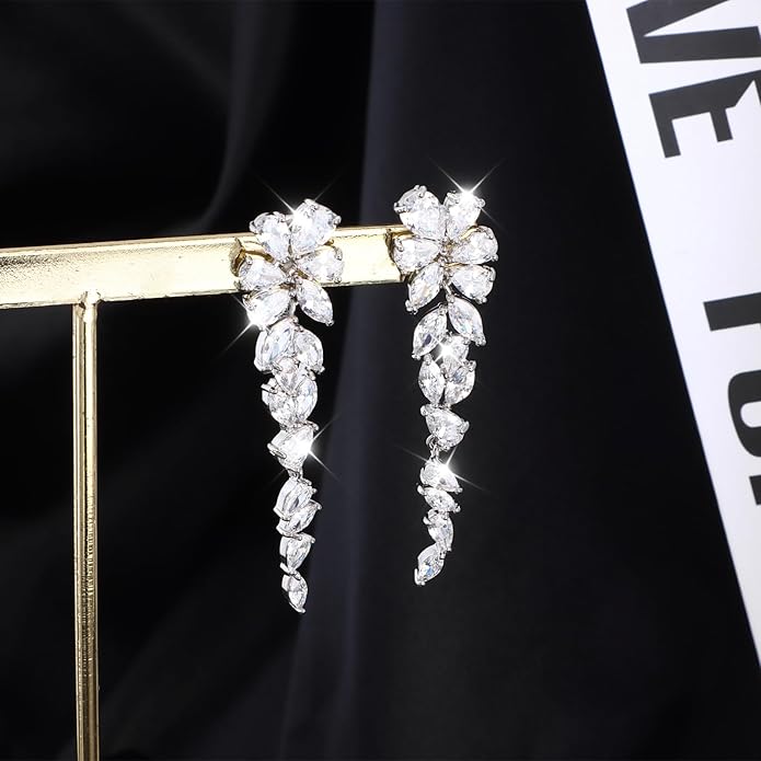Clip on Earrings for Women 925 Sterling Silver Plated Cubic Zirconia Long Tassel Dangle Drop Earrings Non Pierced Earrings for Women Jewelry Gifts Wedding Party