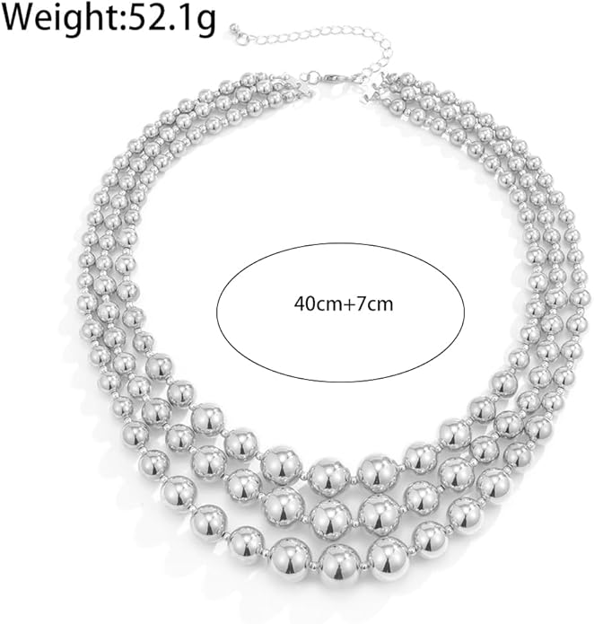 Punk Layered Beads Collar Choker Necklace for Women Chunky Stacking Bead Ball Necklaces Hip Hop Statement Necklace Wedding Jewelry Accessories