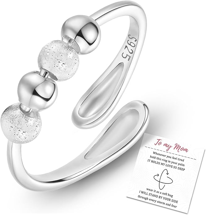 HEEYA Anxiety Rings for Women,Sterling Silver Rings to my Daughter,Adjustable Stress Spinner Ring with Beads,Anxiety Fidget Ring for Women,Thumb Jewelry for Birthday,Christmas with Gift Card