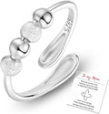 HEEYA Anxiety Rings for Women,Sterling Silver Rings to my Daughter,Adjustable Stress Spinner Ring with Beads,Anxiety Fidget Ring for Women,Thumb Jewelry for Birthday,Christmas with Gift Card
