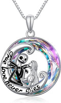 LILALO Nightmare Necklace Sterling Silver Abalone Shell Crystal Jack and Sally Necklace Jack Skellington Skull Jewelry Skull Necklaces for Women