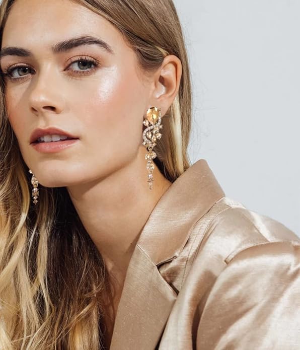 Rhinestone Statement Dangle Earrings Sparkly Crystal Bridal Wedding Earrings for Brides Bridesmaides Chandelier Teardrop Earrings for Women Prom Party