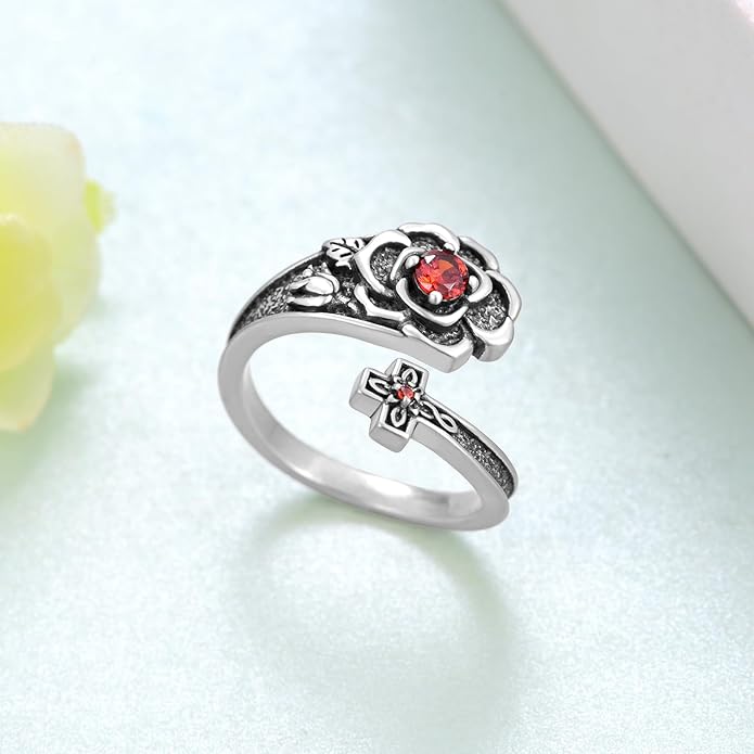 TYSO Tree of Life/Rose/Sunflower/Bee Spoon Ring 925 Sterling Silver Adjustable Thumb Rings Birthday Jewelry Gifts for Women