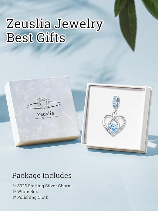 Heart Birthstone Charms for Bracelets, 925 Sterling Silver Women Bead Charms for Charm Bracelets Necklace, Mother's Day Birthday Anniversary Jewelry Gifts for Wife Mom Grandma Daughter