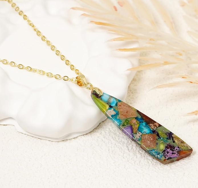Nature Stone Necklaces for Women Boho Pendant Necklace 18K Gold Chain Necklaces