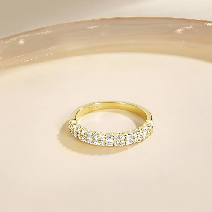 EAMTI 925 Sterling Silver Wedding Bands for Women Baguette Round Cubic Zirconia Stackable Promise Rings for Her Size 4-10