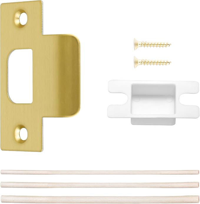 T-Strike Door Plate 2-1/8" Hole Spacing Replacement Lock Strike, Satin Gold | by BonKuDoo