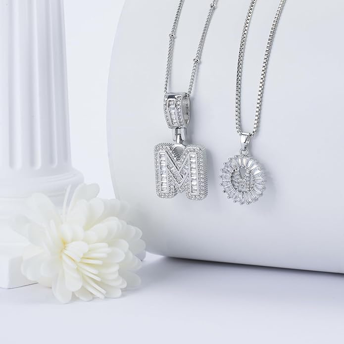 14K Gold Plated Alphabet Necklace Cubic Zirconia Letter Pendant, Personalized Name Jewelry Gift for Women, Customizable A-Z, Birthday/Mothers Day Gifts for Womens