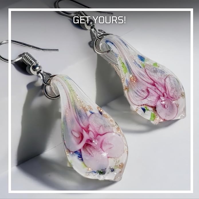 BESHEEK Handmade Murano Inspired Gorgeous Artist Made Pink Purple Blue Twist Glass Dangle Earrings | Handcrafted Blown Hypoallergenic Artisan Lampwork Italian Style Jewelry