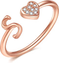 Valentines Day Gift Initial Rings for Teen Girls - S925 Heart Sterling Silver Rings for Teen Girls | 14K Gold/Rose Gold/Sterling Silver Plated Ring for Girls Kids Women Ring for Teenager Girls Gifts Adjustable, No Tarnish, Hypoallergenic
