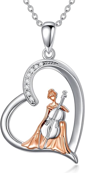 Violinist Necklace Sterling Silver Music Crystal Jewelry Saxophone Cello Violin Piano Flute Music Note Necklace Music Gifts for Women Girl Daughter