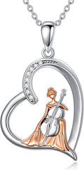 Violinist Necklace Sterling Silver Music Crystal Jewelry Saxophone Cello Violin Piano Flute Music Note Necklace Music Gifts for Women Girl Daughter