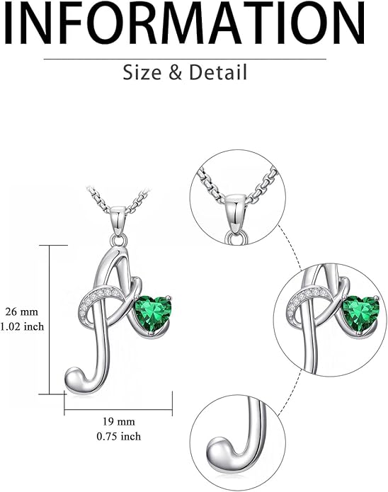 Valentines Day Gifts for Women Alphabet A to Z Initial Birthstone Pendant Necklaces for Women - 18k White Gold Plated Personalized Name Jewelry Valentine Mothers Day Birthday Gifts for Women Her Girlfriend
