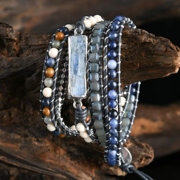 YGLINE Boho Handmade Wrap Leather Tube Crystal Stone Bracelet for Women