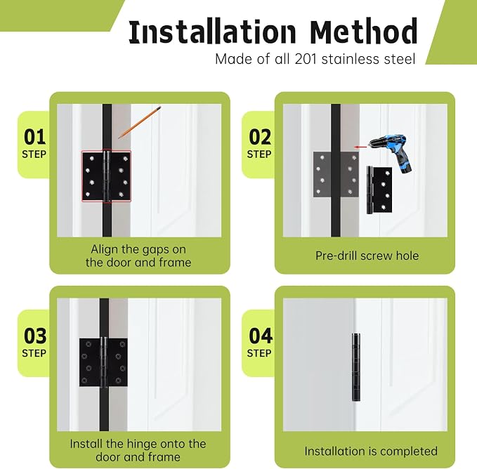 6 Pack Black Door Hinges 4 x 4 Inches, Heavy Duty Stainless Steel Ball Bearing - Image 6