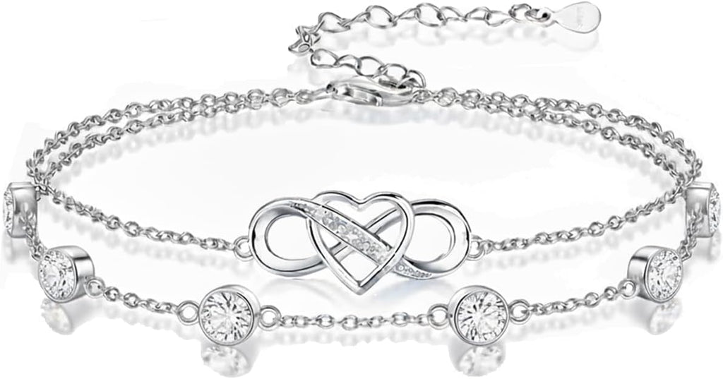 Prismata Infinity Birthstone Charm Link Bracelet 925 Sterling Silver Adjustable 12 Months Birthstone Infinity Bracelet Birthday Jewelry Gifts for Women Mom Her,with 7"+2" chain