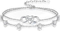 Prismata Infinity Birthstone Charm Link Bracelet 925 Sterling Silver Adjustable 12 Months Birthstone Infinity Bracelet Birthday Jewelry Gifts for Women Mom Her,with 7"+2" chain
