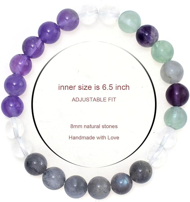 Strong Healing Crystal Bracelet 8MM Genuine Stone Bracelet Lucky Beaded Bracelet Chakra Bracelet 6.5 inch Positive Energy Inspirational Gifts for Women Mom