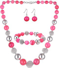 PEARL&CLUB Beaded Chunky Statement Necklace Earring and Bracelet Set Silver Metal Bead Fashion Jewelry Set Mothers’ Day Gifts for Women