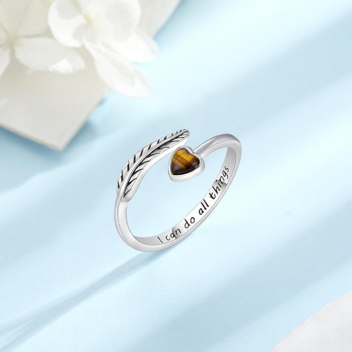 Turquoise/Moss Agate/Moonstone/Black Onyx/Lapis Lazuli/Labradorite/Tiger Eye Feather Ring 925 Sterling Silver Adjustable Ring Western Thumb Rings Vintage Jewelry Gifts for Women