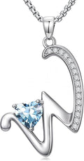 Valentines Day Gifts for Women Alphabet A to Z Initial Birthstone Pendant Necklaces for Women - 18k White Gold Plated Personalized Name Jewelry Valentine Mothers Day Birthday Gifts for Women Her Girlfriend