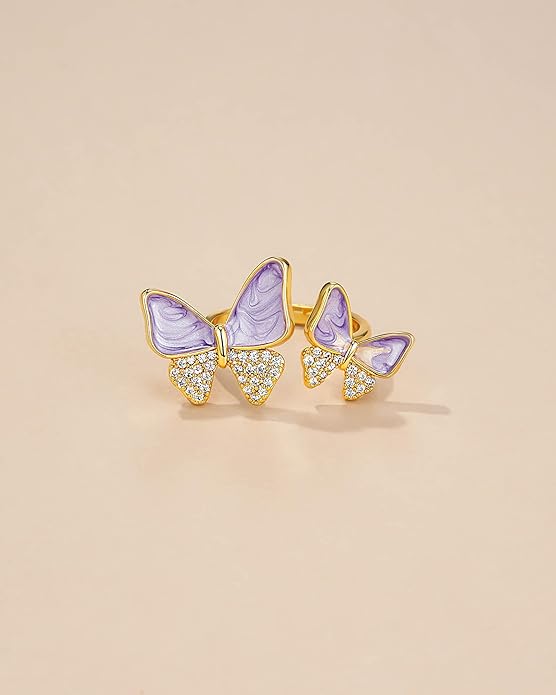 Gold Rose Pink Enamel Floral CZ FULLY ADJUSTABLE Statement Open Ring for Women by SNGIA, Daisy Orchid Flower Leaf Summer Beach Handmade Unique Pinky Band, Chunky Sunflower Stackable Cute Cuff Cocktail Ring Birthday Gift, Natural Bold Exaggerated Irregu...