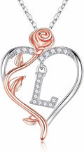 Iefil Valentines Day Gifts for Her - 925 Sterling Silver Rose Heart Initial Necklace, Anniversary Birthday Gifts for Women, Jewelry Gift for Her Wife Girlfriend