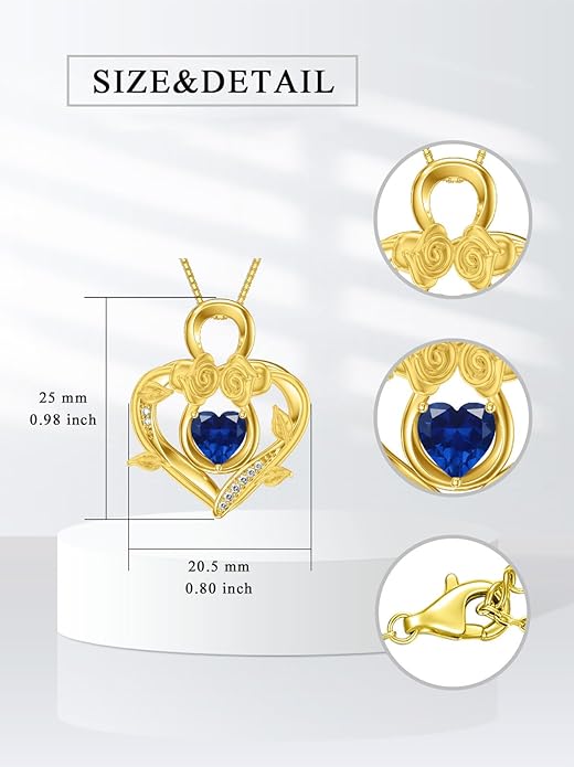 Midari 18K Gold Heart Birthstone Necklace 18K Gold Infinity Rose Necklace Birthday Christmas Jewelry Gifts for Women Wife Her Daughter Mom