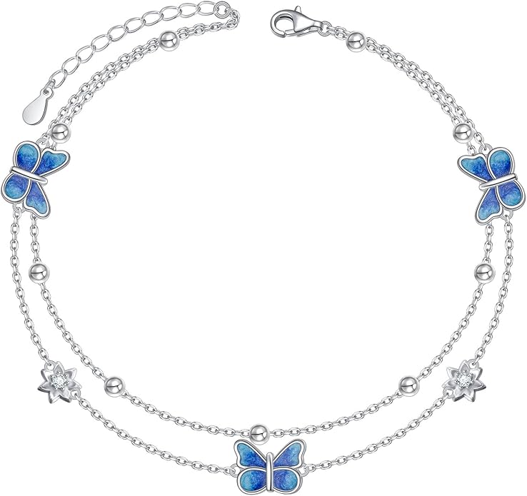 S925 Sterling Silver Ankle Bracelets Anchor/infinity/Starfish Anklet for Women Blue Opal Moonstone Anklet Foot Chain Beach Anklets Jewelry