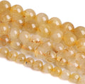 10MM 36PCS Natural Stone Golden Rutile Quartz Beads Gemstone 2A Grade Actinolite Semi Precious Crystal Loose Beads for Jewelry Making DIY Bracelet Necklace 1 Strand