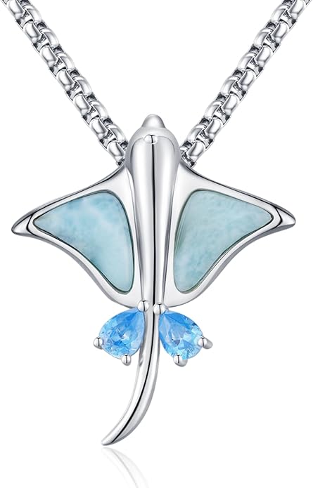 Midir&Etain Ocean Necklace 925 Sterling Silver Blue Opal Necklace Starfish/Flip Flop/Shark Pendant Beach Ocean Jewelry for Women