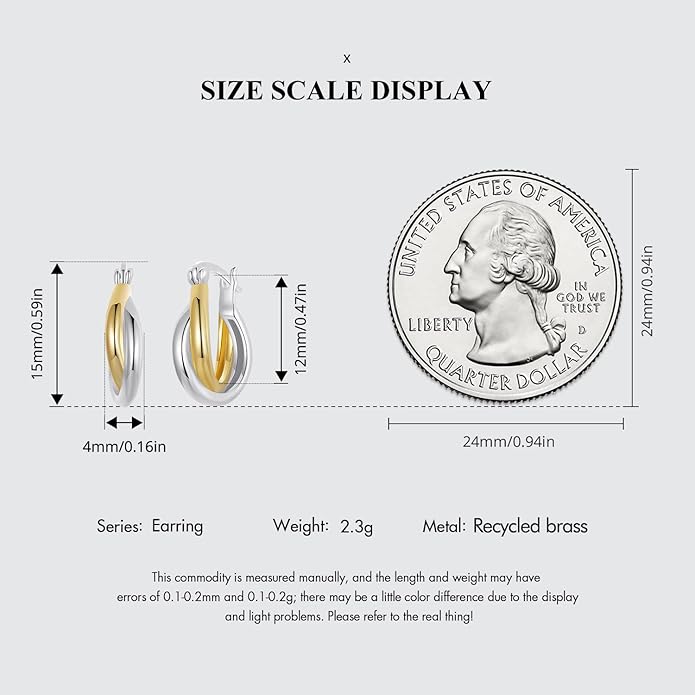 WOSTU 14K Gold Plated Two-Tone Oval Hoop Earrings for Women, Water Drop Design Lightweight Huggie Earrings,925 Sterling Silver Posts Double Drop Chunky Hoops Hypoallergenic Ear Buckles