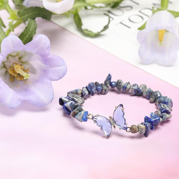 Artlunar Purple Butterfly Healing Bracelet, Gift Charm Jewelry with Beaded Bracelet for Women