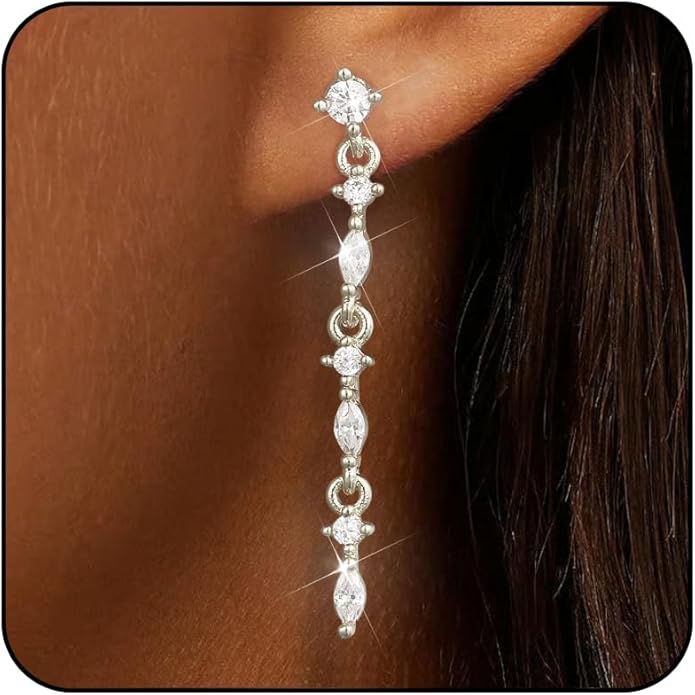 14K Gold Plated Dangle Earrings for Women Dainty Silver Drop Earring Trendy Small Long Dangling Wedding Bridesmaid Hoop Diamond Crystal Cute Earring Jewelry Valentine Gifts