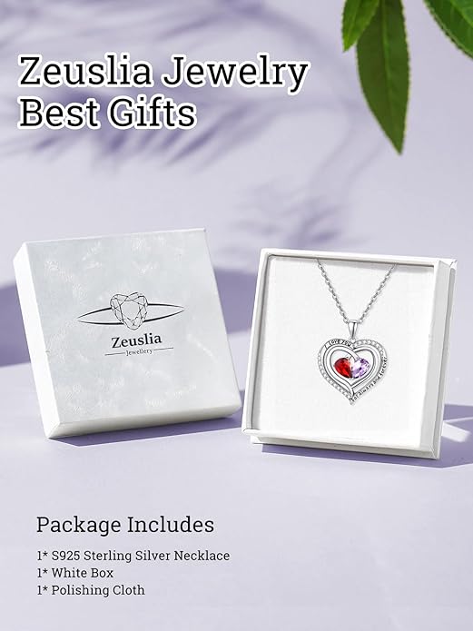 Valentine's Day Gifts for Wife 925 Sterling Silver Double Birthstone Pendant Necklaces I Love You for Always and Forever Necklace Anniversary Birthday Gifts for Wife Girlfriend Mom Her