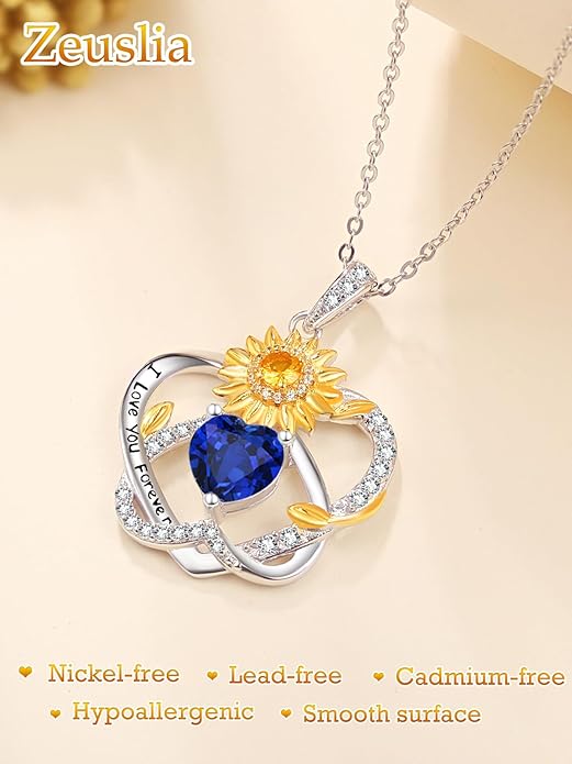 Valentine's Day Gifts for Wife 925 Sterling Silver Double Birthstone Pendant Necklaces I Love You for Always and Forever Necklace Anniversary Birthday Gifts for Wife Girlfriend Mom Her