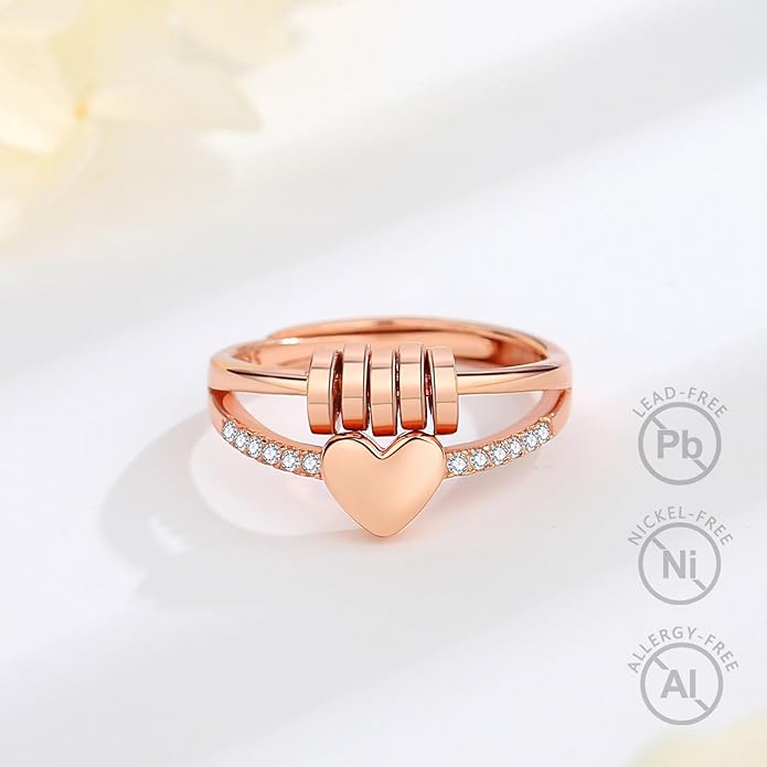 Vito 925 Sterling Silver Fidget Anxiety Ring for Women, Adjustable Open Spinner Ring Stress Relief Ring Stacking Band Anillos Jewelry Gift for Mom Daughter
