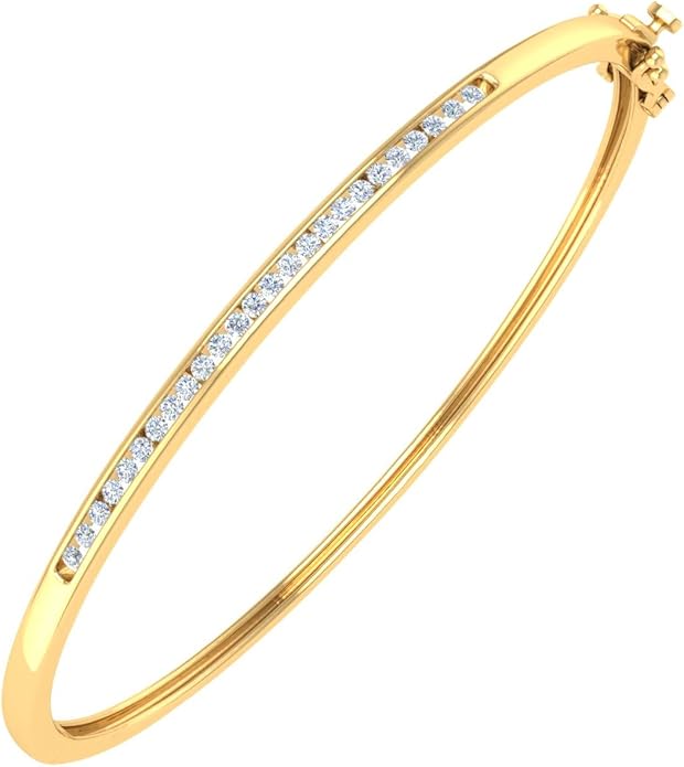 1/2 Carat Channel Set Round-Cut Natural Diamond Bangle Bracelet for Women in 14K Gold (SI1-SI2 Clarity)