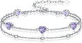 Birthstone Anklet/Bracelets for Women 925 Sterling Silver Charm Link Double Strand Heart Birthstone Jewelry Gift for Wife Women Mother's Day Gift