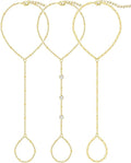 3PCS 14K Gold-Plated Hand Chain Bracelets for Women, Stack Bracelets Set Adjustable, Trendy Dainty Ring Bracelet Hand Chain