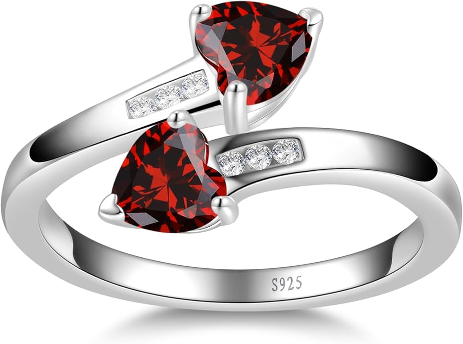 1CT Adjustable Women Heart Ring 925 Sterling Silver Birthstone Rings for Women Promise Ring for her Simulated Gemstone Statement Stackable Band Width 2mm Open Size 5~9