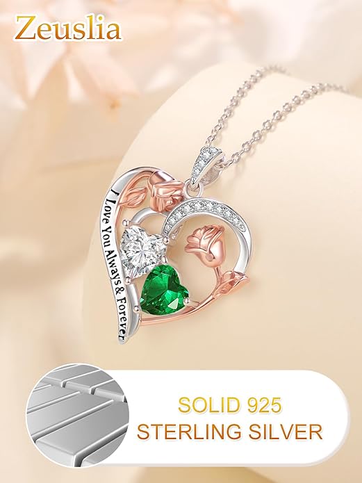 Valentine's Day Gifts for Wife 925 Sterling Silver Double Birthstone Pendant Necklaces I Love You for Always and Forever Necklace Anniversary Birthday Gifts for Wife Girlfriend Mom Her