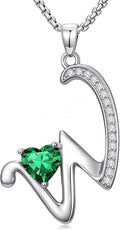 Valentines Day Gifts for Women Alphabet A to Z Initial Birthstone Pendant Necklaces for Women - 18k White Gold Plated Personalized Name Jewelry Valentine Mothers Day Birthday Gifts for Women Her Girlfriend