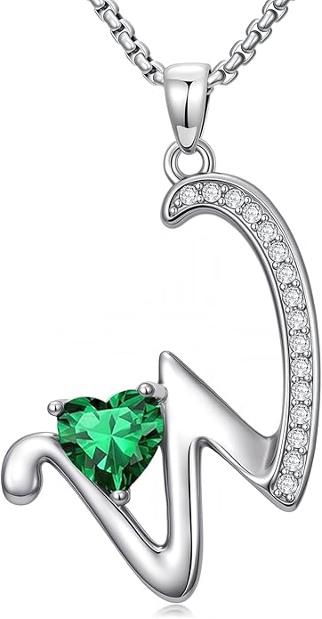 Valentines Day Gifts for Women Alphabet A to Z Initial Birthstone Pendant Necklaces for Women - 18k White Gold Plated Personalized Name Jewelry Valentine Mothers Day Birthday Gifts for Women Her Girlfriend