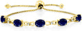 Gem Stone King 7X5MM Oval Cut Gemstone Birthstone and Accent Lab Grown Diamond Tennis Bracelet For Women In 18K Yellow Gold Plated Silver | Adjustable Bolo Bracelet For Women | Easy-On Easy-Off