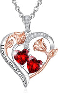 Valentine's Day Gifts for Wife 925 Sterling Silver Double Birthstone Pendant Necklaces I Love You for Always and Forever Necklace Anniversary Birthday Gifts for Wife Girlfriend Mom Her