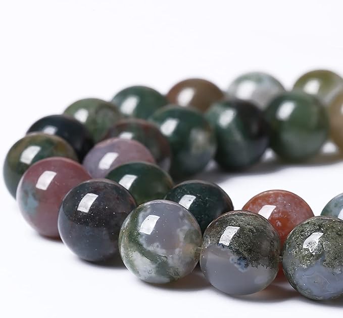 38pcs 10mm Natural Indian Agate Gemstone Beads Smooth Round Loose Spacer Beads for Jewelry Making DIY Bracelet Necklace 15" Strand