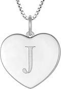 YL Initial Necklace 925 Sterling Silver Square/Round/Heart Letter Pendant A-Z Alphabet Polished Jewelry for Women
