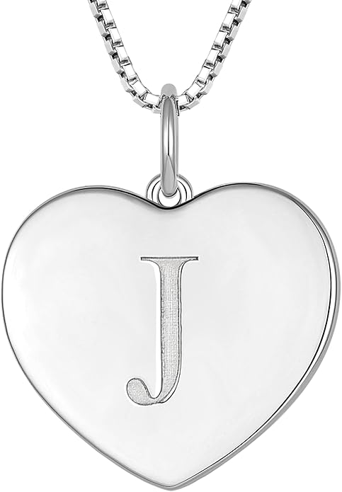 YL Initial Necklace 925 Sterling Silver Square/Round/Heart Letter Pendant A-Z Alphabet Polished Jewelry for Women